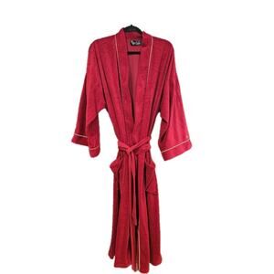 Vintage 80s Pierre Cardin Belted Bath Long Robe Pockets Velour Men's Red Hefner